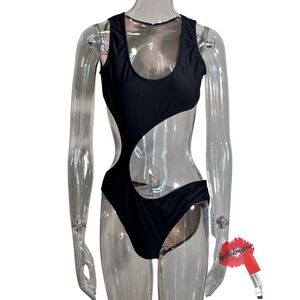 Mint Swim‎ By Draya Swimsuit Women Large Black One Piece Cut Out NWT